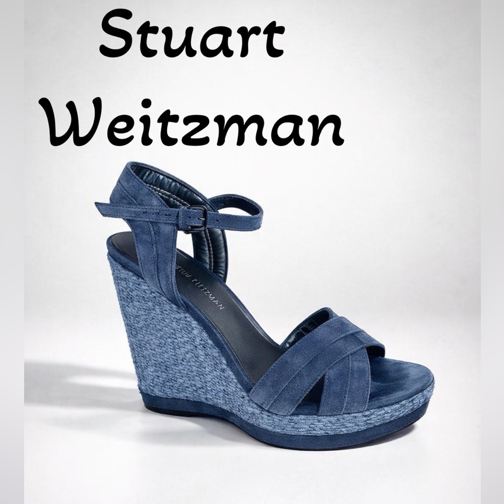 💙💙STUART WEITZMAN ELEVATE BLUE‎ SUEDE WEDGE SANDALS💙